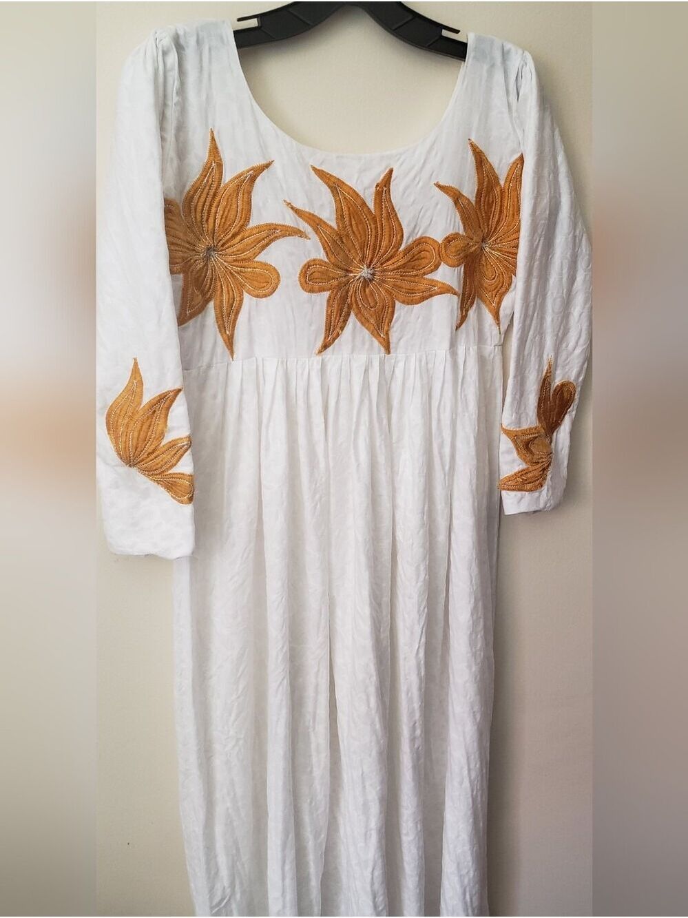 Vintage Handmade White Cotton Maxi Dress with Yellow Floral Embroidery - Picture 13 of 13